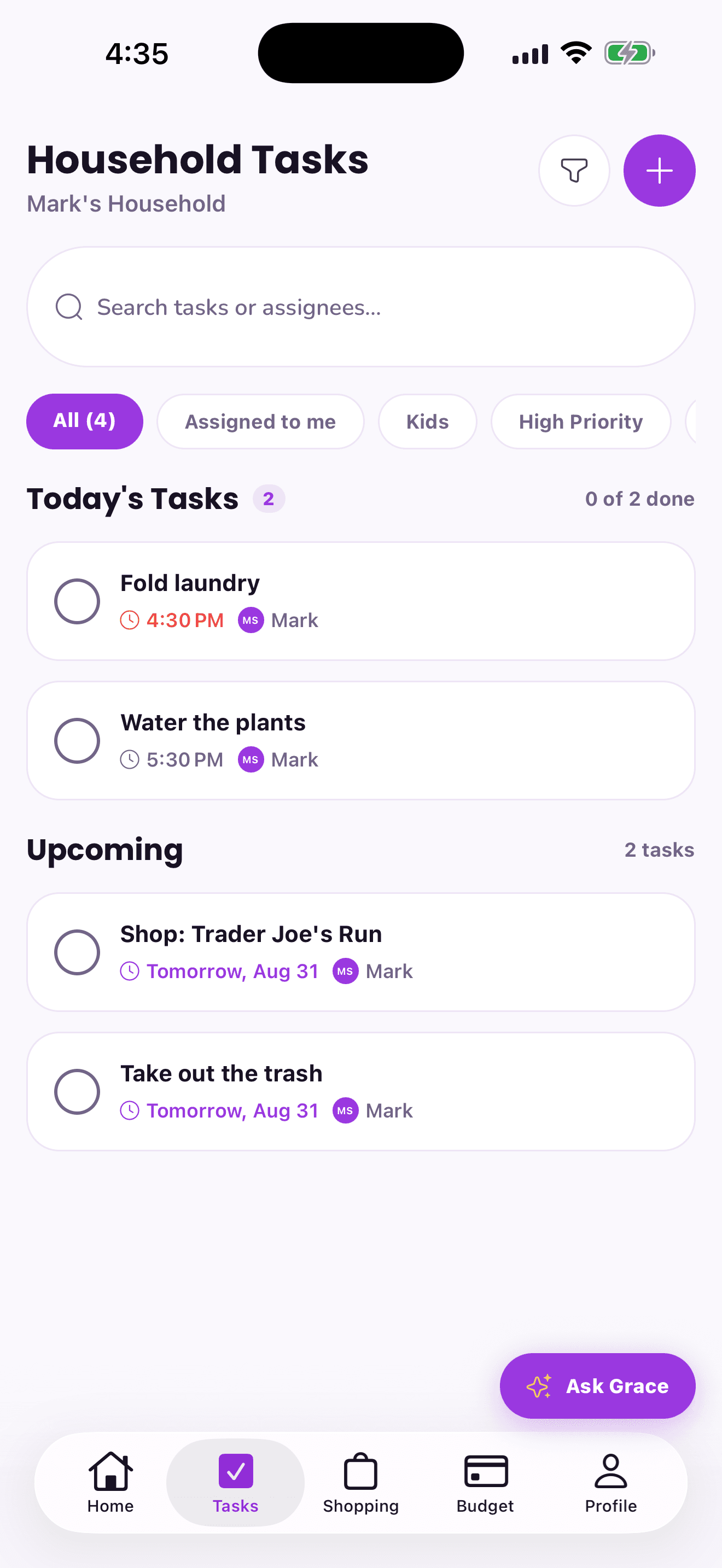 PawsomeList tasks screen